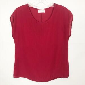 Painted Threads Studio Scoop Neck Red Chiffon Top Size Small